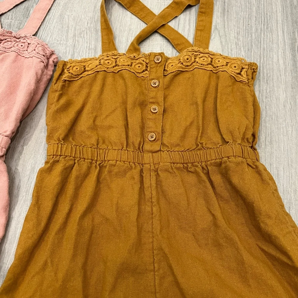 Old Navy Girls Romper Linen Blend Cross Back Straps sz Small 6-7 Bundle